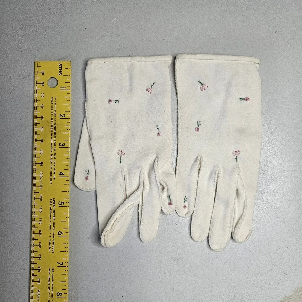 Vintage‎ Christian Dior Shalimar Gloves Floral White 50s 60s